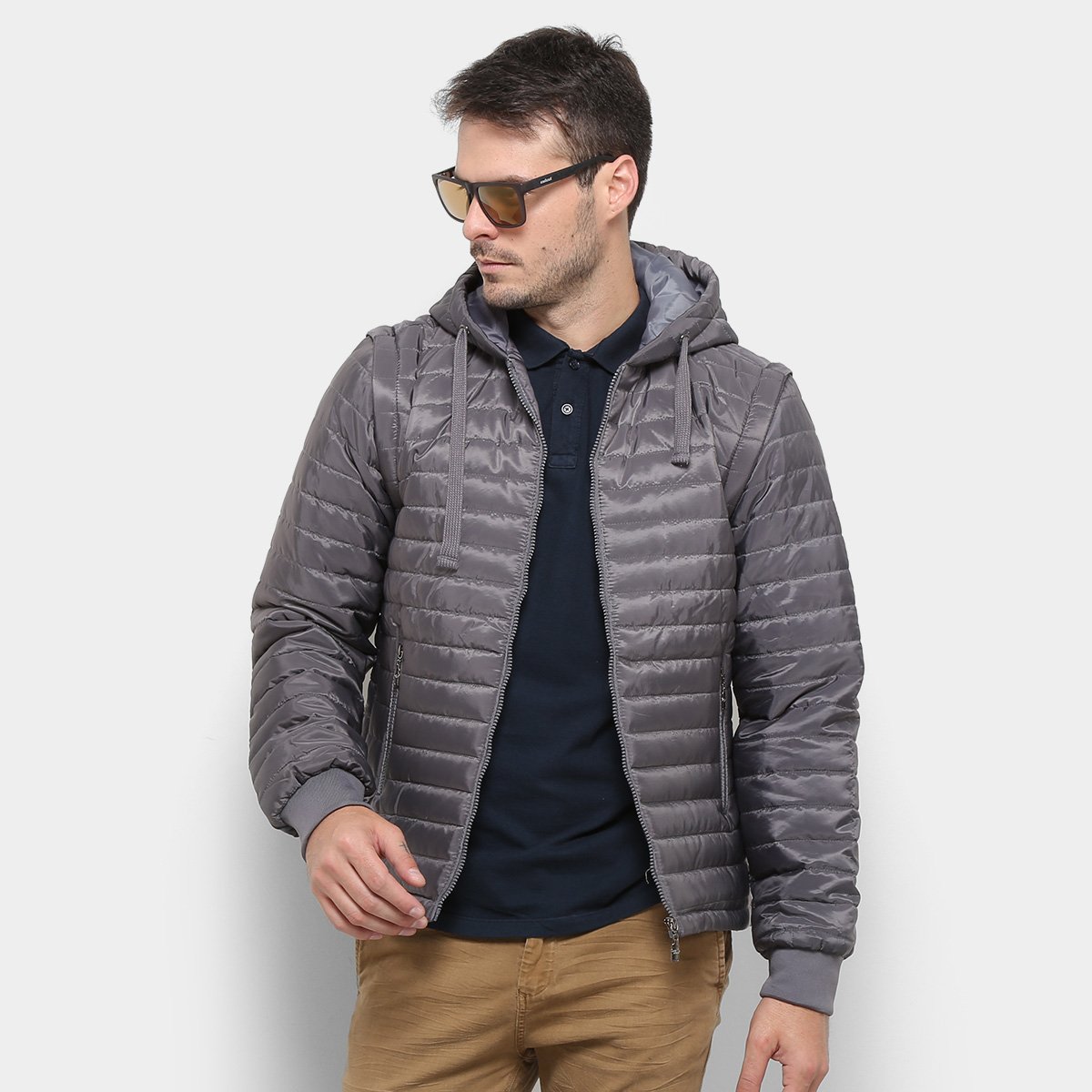 jaqueta puffer rock & soda manga removível masculina